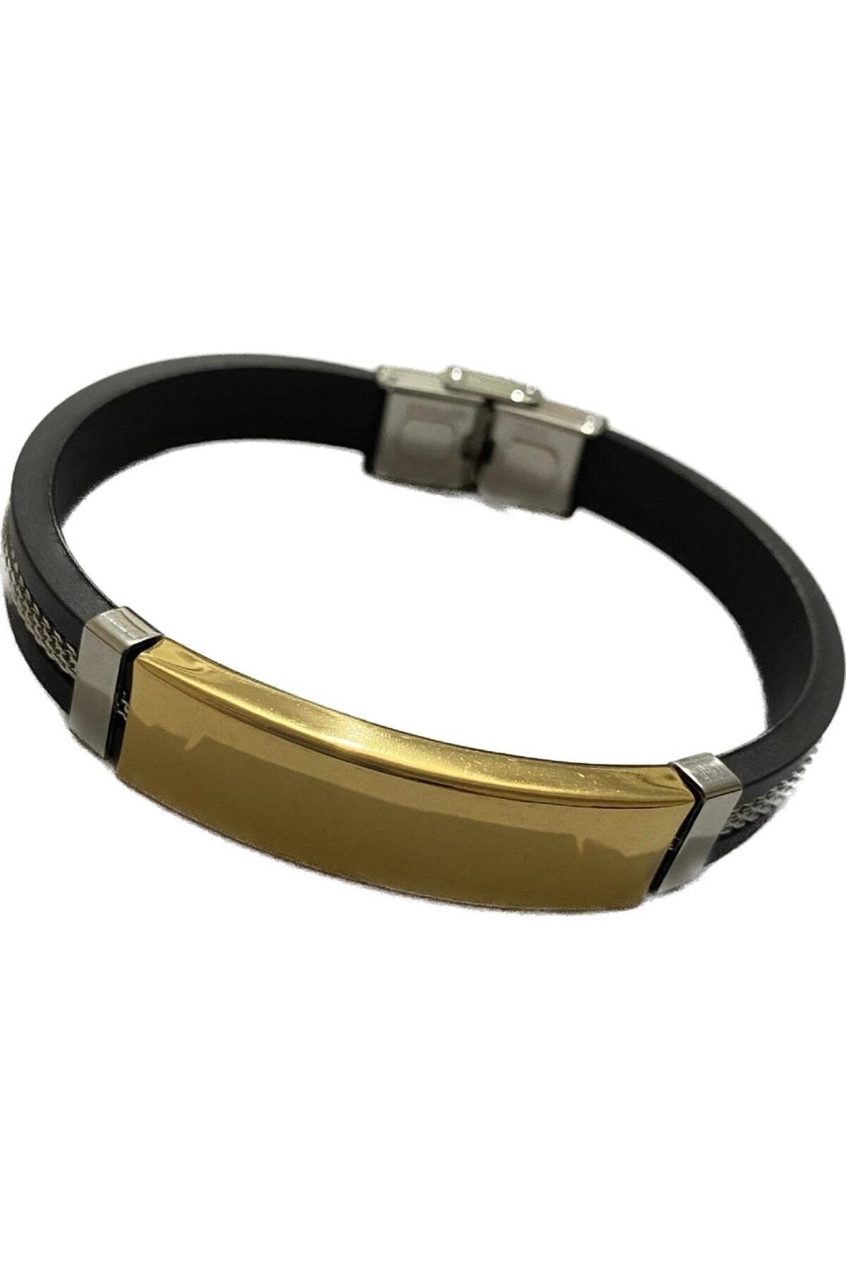 Elif-Leather Metal Bracelet Yellow Color 60554-3 3