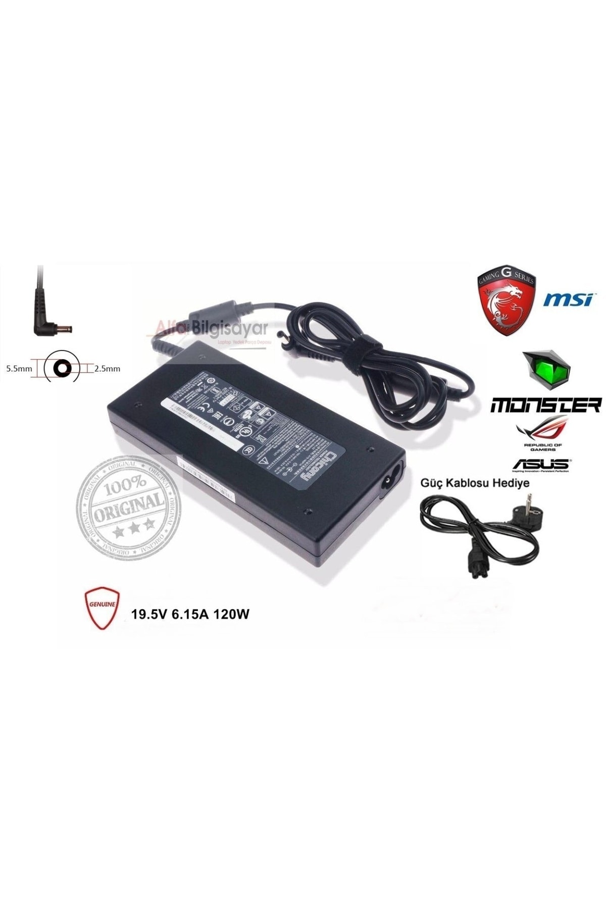 Alfamaks Bilgisayar Monster Msi Chicony Uyumlu 120w 19.5v 6.15a Adaptör Şarj A15-120p1a