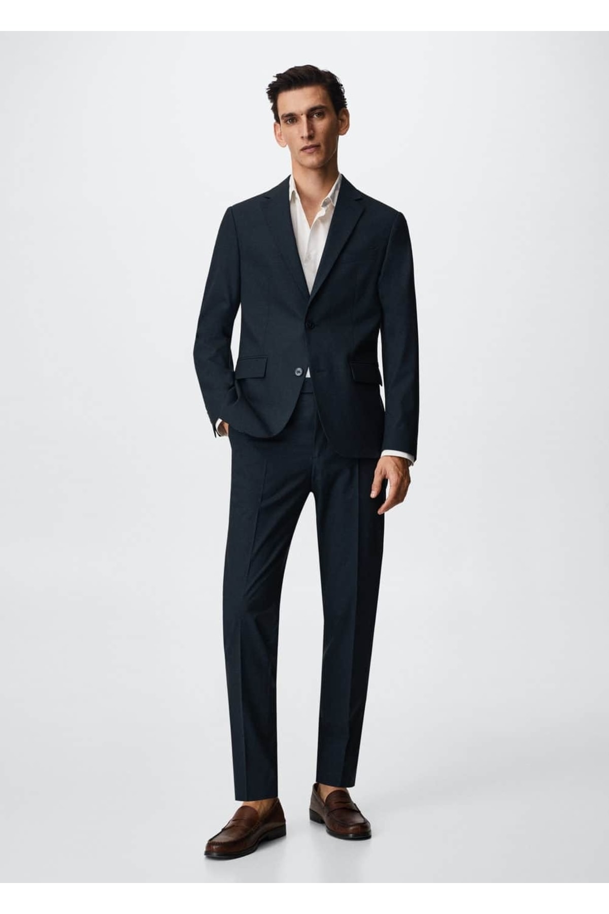 شلوار مردانه آبی سرمه ای منگوMANGO Man | 37034772 اورجینال - تصویر 2