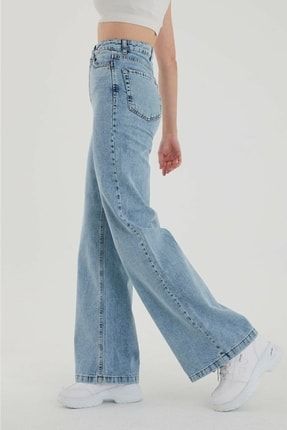 90's Kar Yıkama Mavi Likralı Süper Yüksek Bel Salaş Jeans Palazzo Pantolon 3022