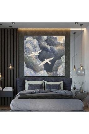Gökyüzünde Uçan Beyaz Kuşlar Soyut Abstract Kanvas Tablo T3030344
