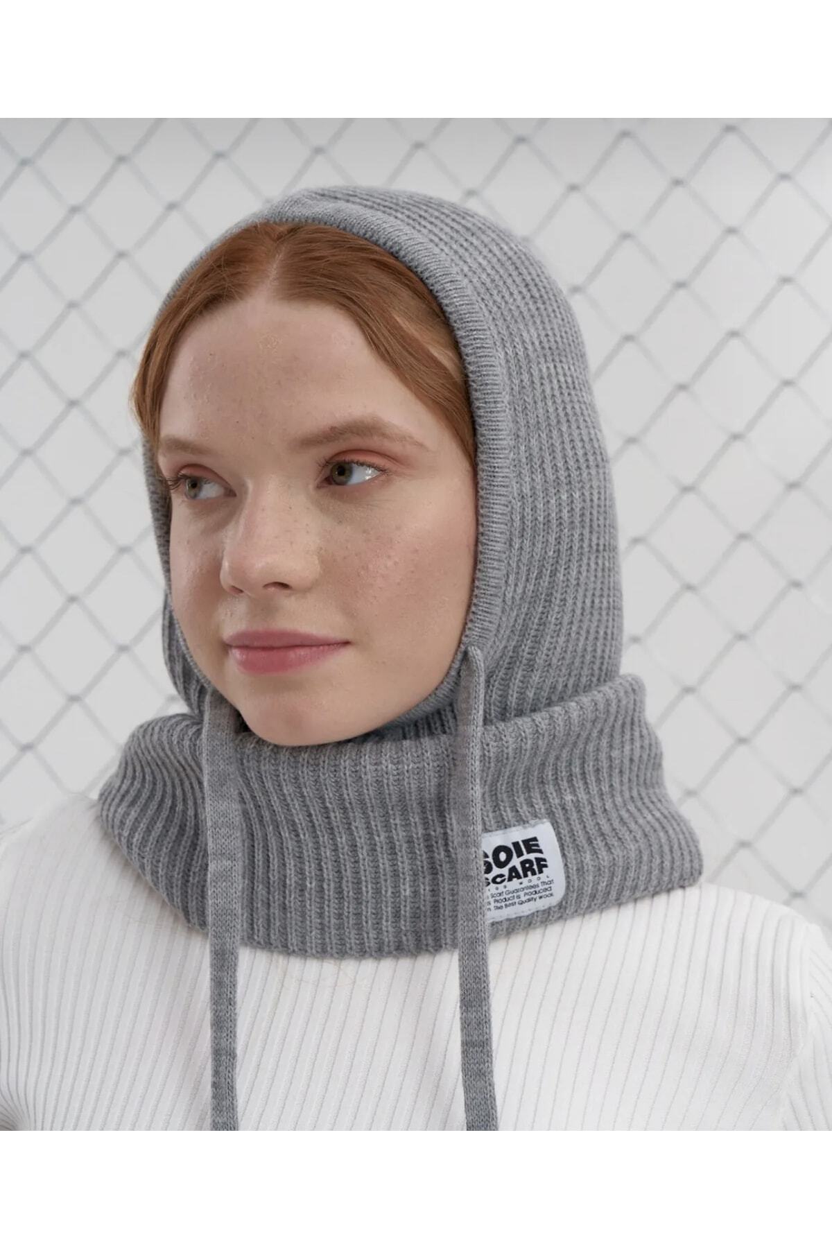 Balaclava Ribbed Knit Beanie Cap | Lace-Up Hooded Beanie