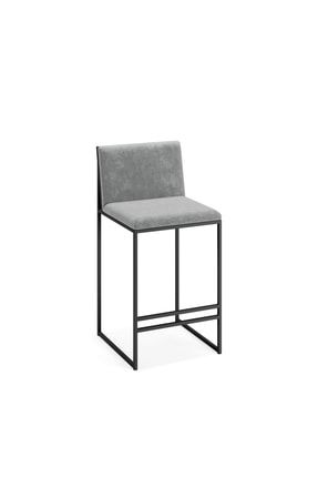Özkalp Üçlü 3 Lü Gri Kadife Kumaş Döşemeli Modern Bar Sandalyesi Taburesi Mutfak Sandalyesi OZKALP-054