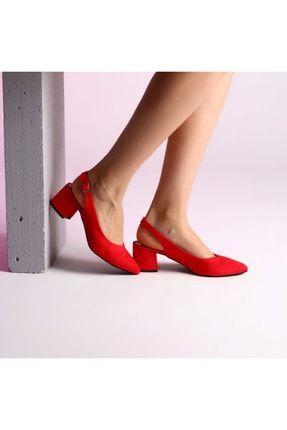 Palermo Kırmızı Süet 5 Cm Topuklu Bayan Topuklu Ayakkabı TRNT5