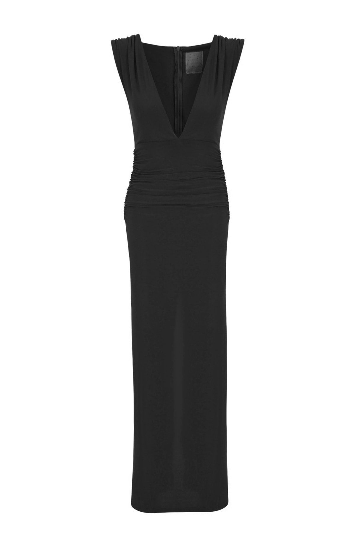Deep v best sale black maxi dress