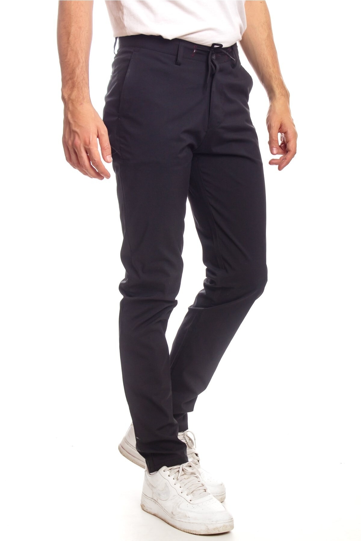 Denfa Moda Erkek Cepli Bel Ip Bağlama Detaylı Boru Paça Siyah Pantolon