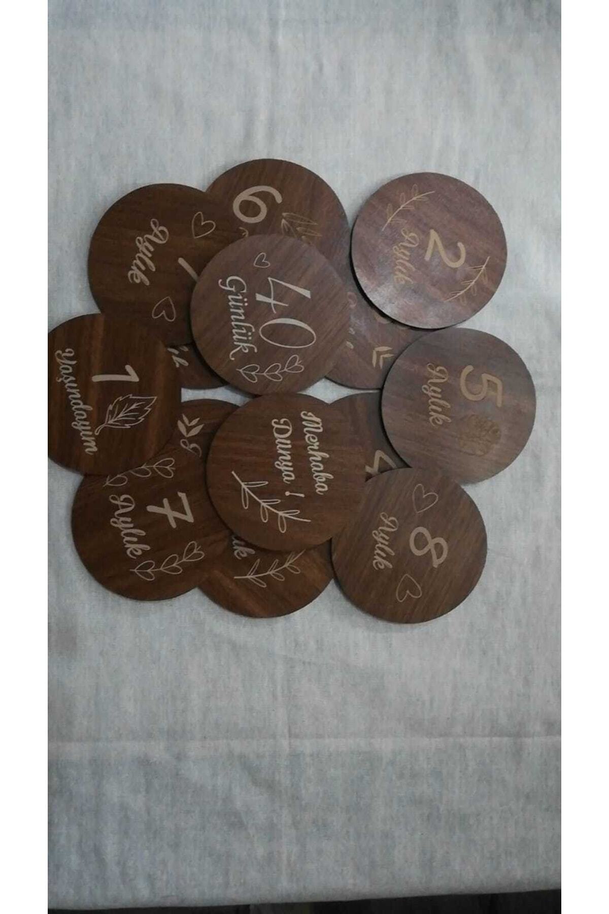 enmalife 12 Aylık Plak Seti Ahşap Bebek Fotoğraf Kartları (KAHVE RENGİ) fotoğrafı 6 (önizleme)