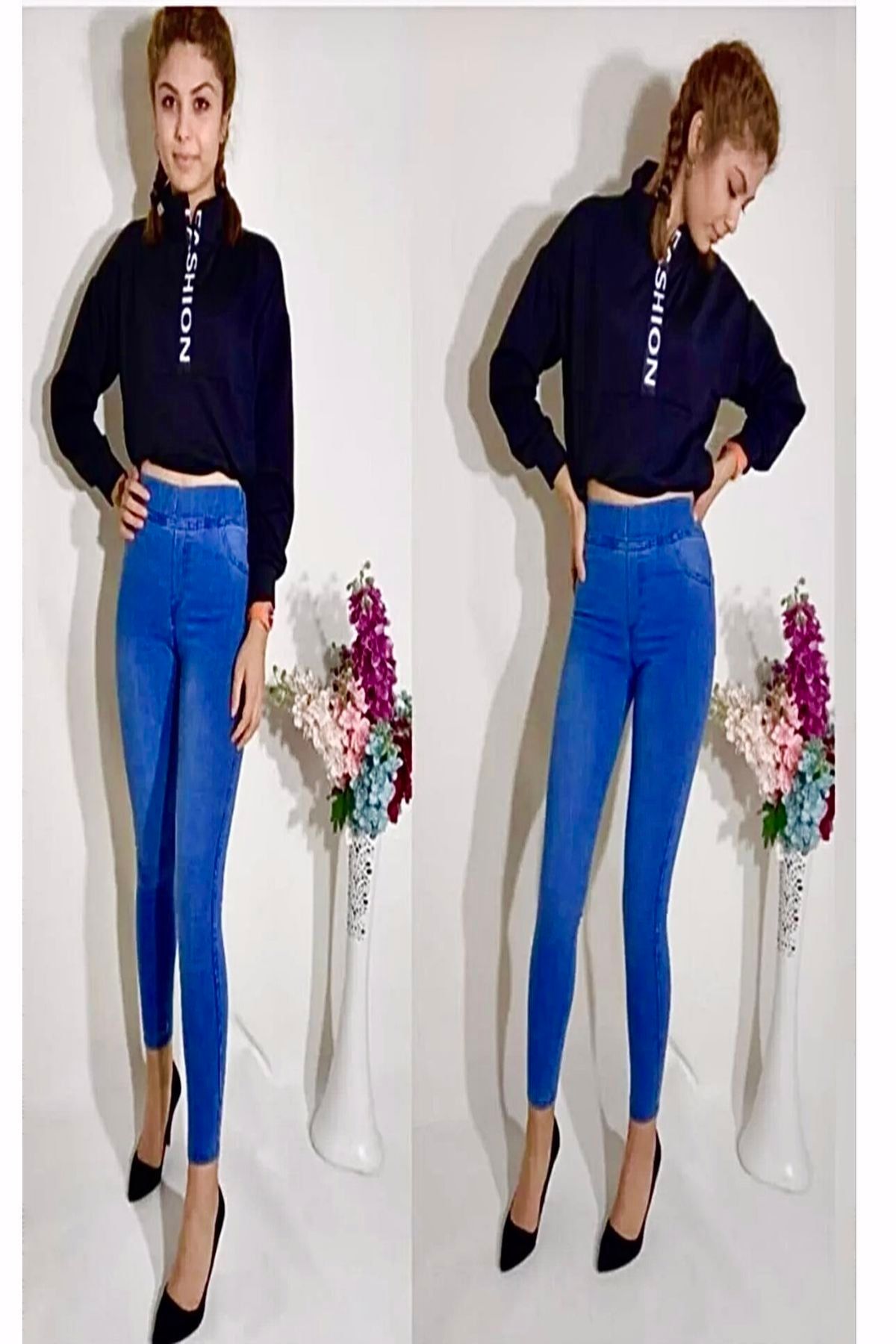 Dark blue top dress jeans
