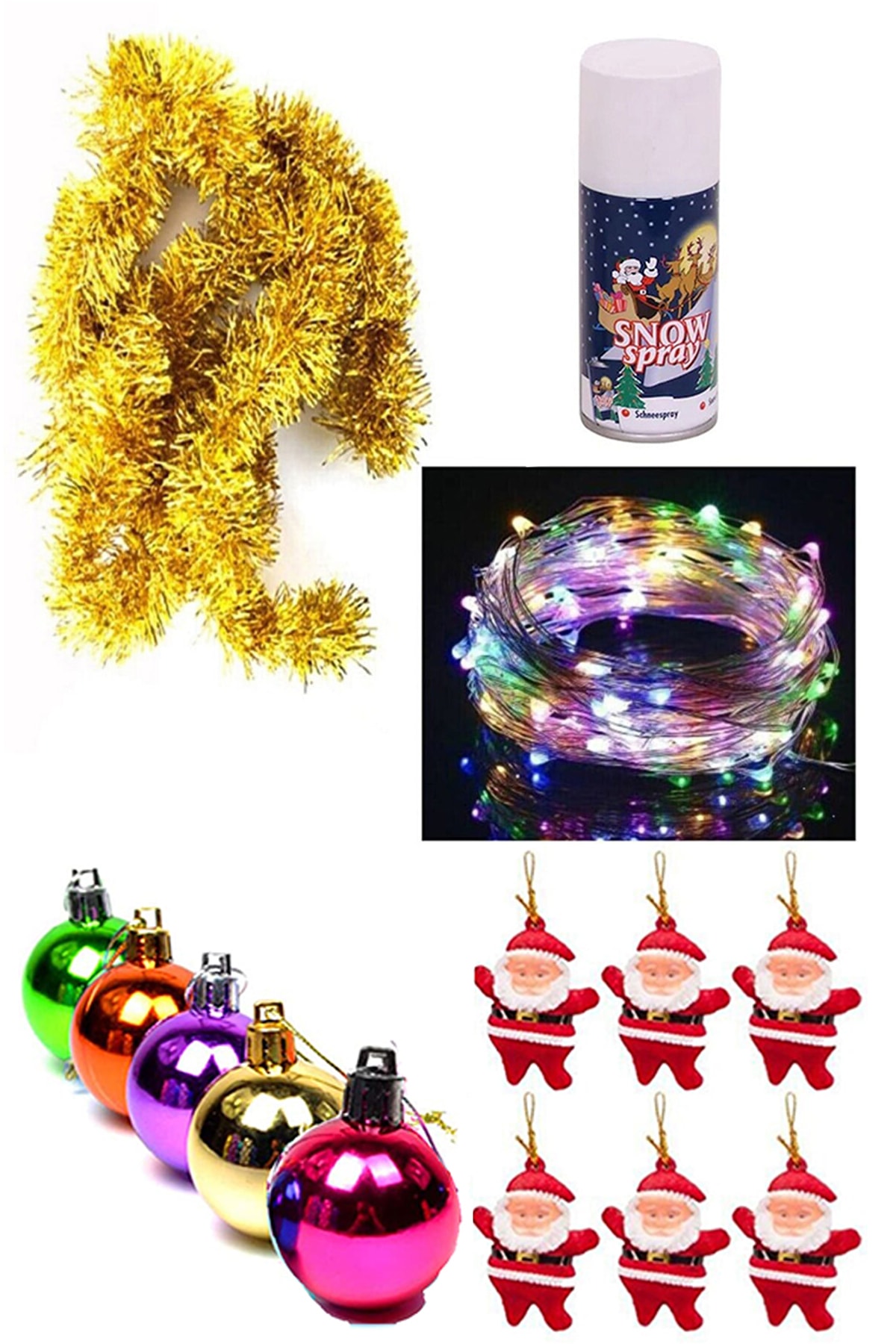 Parti dolabı 15 Parça Yılbaşı Ağacı 3 Mt Işıklı Süsleme Seti, Kar Spreyi Yılbaşı Ağaç Süslemeleri