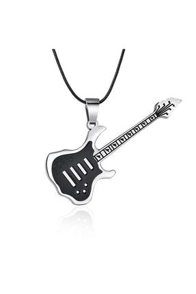 Beyaz Siyah Elektro Gitar Tasarımlı Kolye Erkek Unisex Takı PGD0000070285
