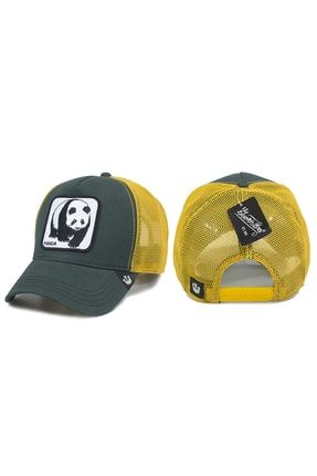 Panda Model Hayvan Desenli Şapka Yeşil Sarı GB0009