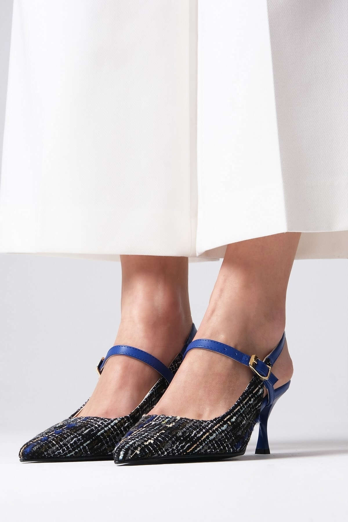 Mio Gusto Tamara Lacivert Renk Tüvit Kumaş Kadın Topuklu Ayakkabı