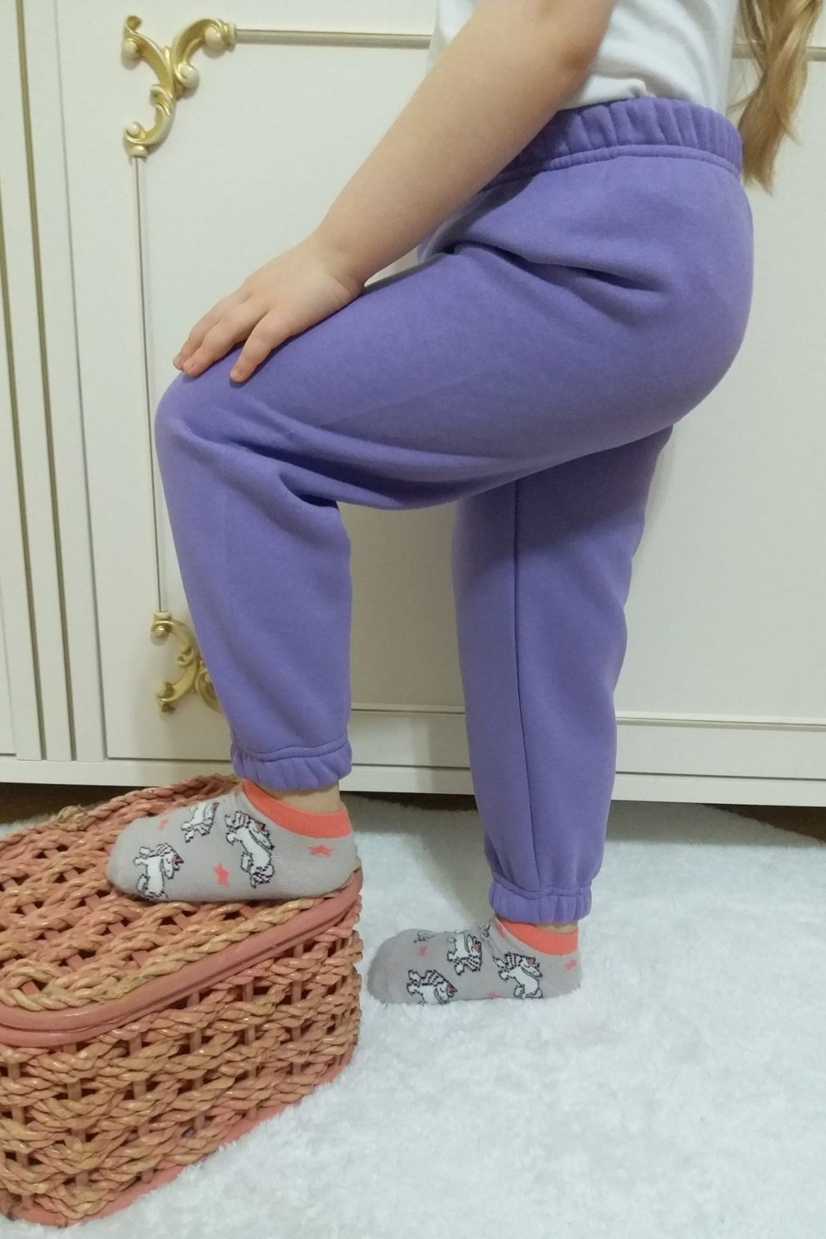 Çocuk Lila Kışlık 3 Iplik Paçası Lastikli Eşofman Altı