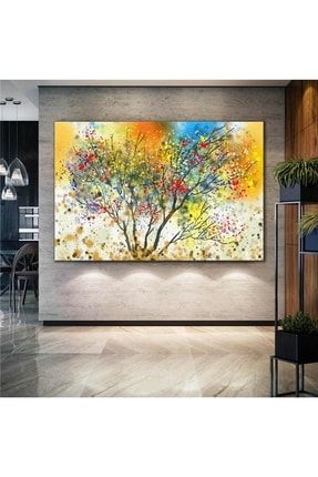 Sanatsal Gökkuşağı Ağacı Modern Dekorasyon Yağlı Boya Efektli Kanvas Tablo T2020131