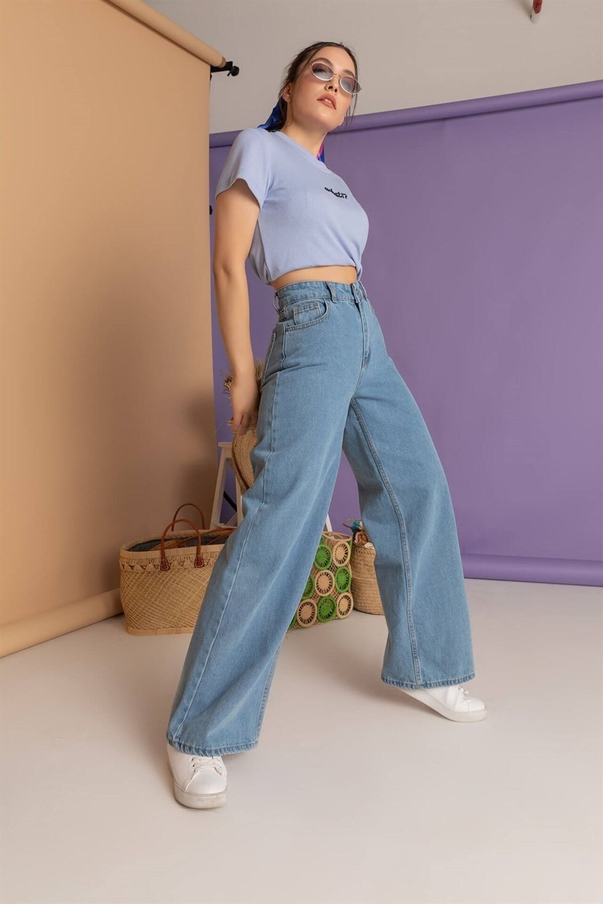 MAKRAS EXCLUSIVE-Damen-Jeans aus eisblauem, hoch tailliertem, lockerem Denim in Übergröße 2505 2