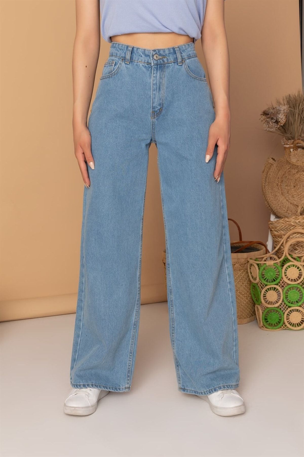 MAKRAS EXCLUSIVE-Damen-Jeans aus eisblauem, hoch tailliertem, lockerem Denim in Übergröße 2505 4
