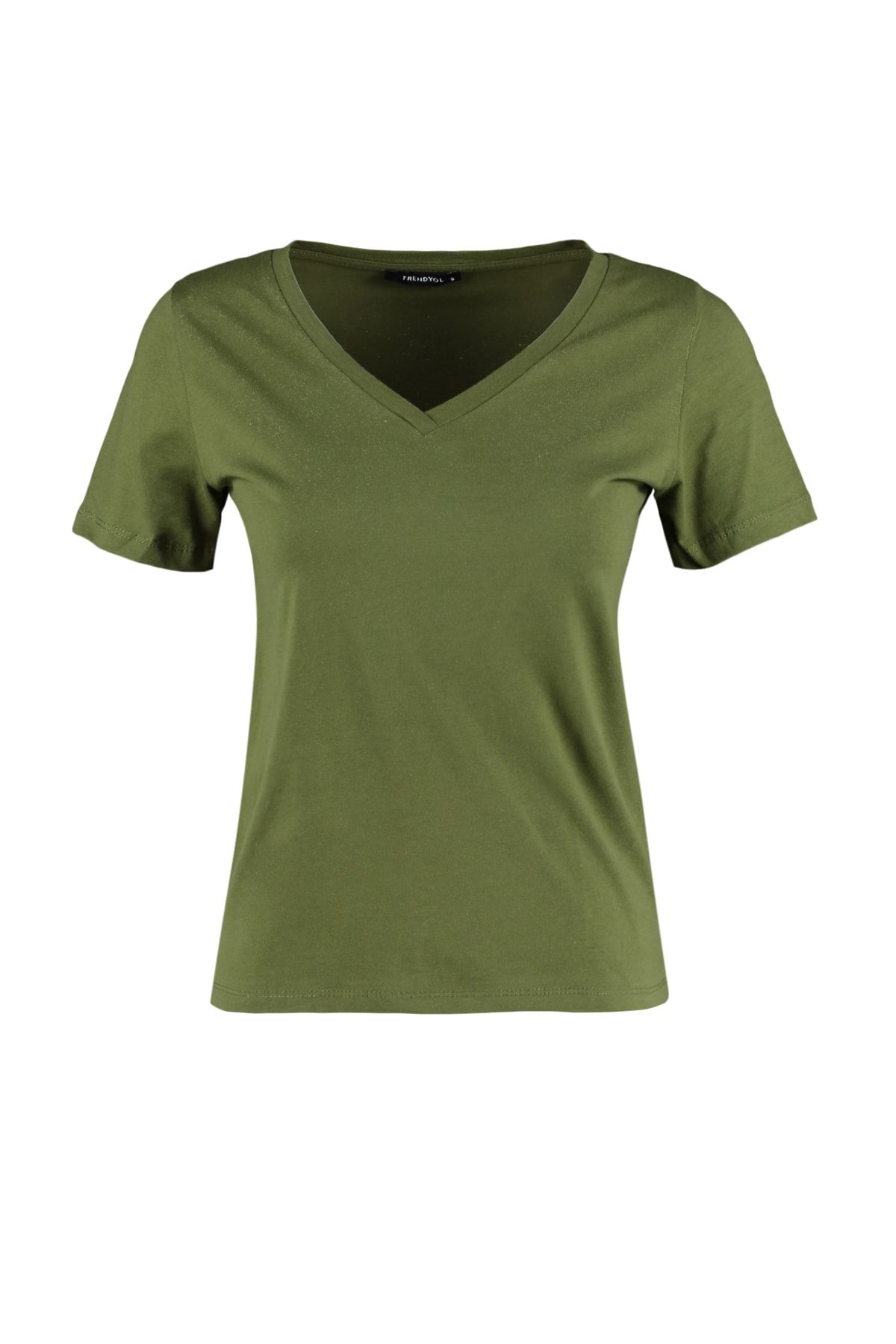 Trendyol Collection-Khaki-Beige, 100 % Baumwolle, 2er-Pack Basic-Strick-T-Shirts mit V-Ausschnitt TWOSS23TS00002 16