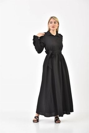 Kadın Keten Elbise Siyah 30084