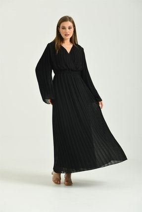 Women Kadın Piliseli Elbise Siyah 30022