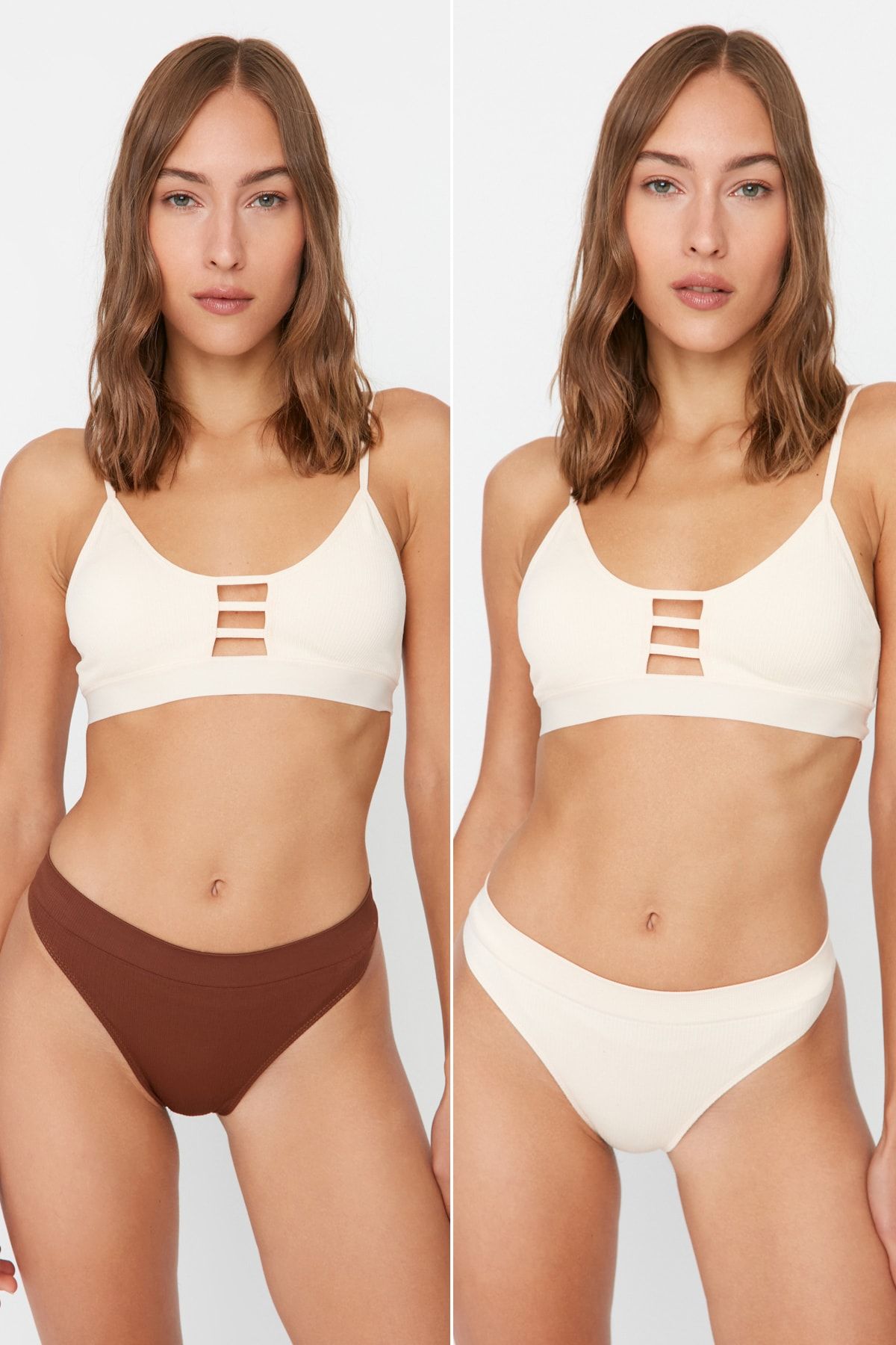 Trendyol Collection-Braun-Nude 2er-Pack nahtlose/nahtlose Tanga-Strickhöschen THMAW23KU00139 6