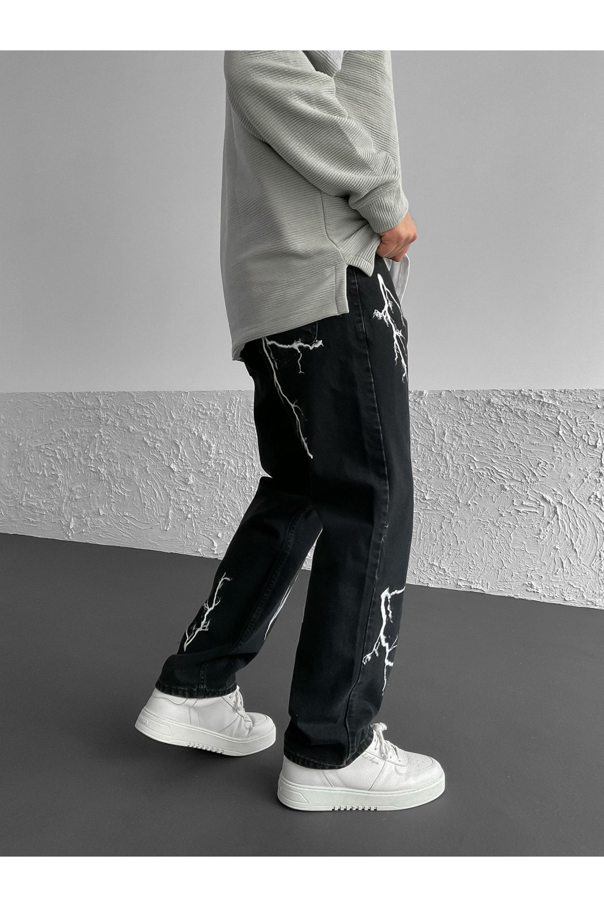 BYBASICMAN Siyah Şimşek Detaylı Baggy Pantolon We-1478 AN7859