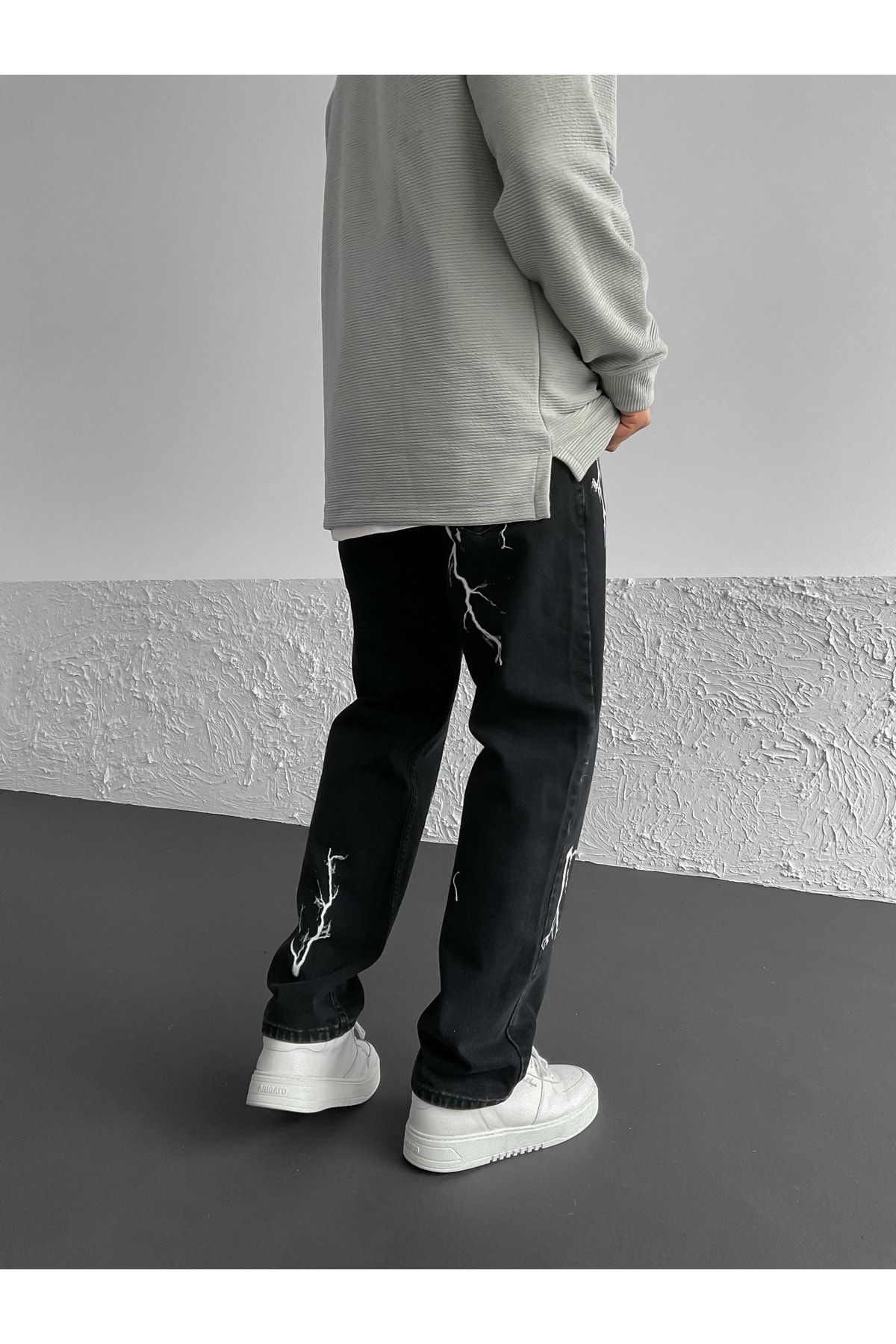 BYBASICMAN Siyah Şimşek Detaylı Baggy Pantolon We-1478 AN7859