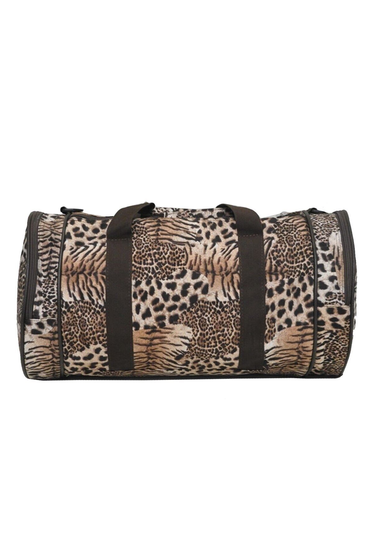 Case Club Silindir Model Kadın Spor Ve Seyahat Çantası Leopar Desen Su Geçirmez Kumaş Spor Leopar