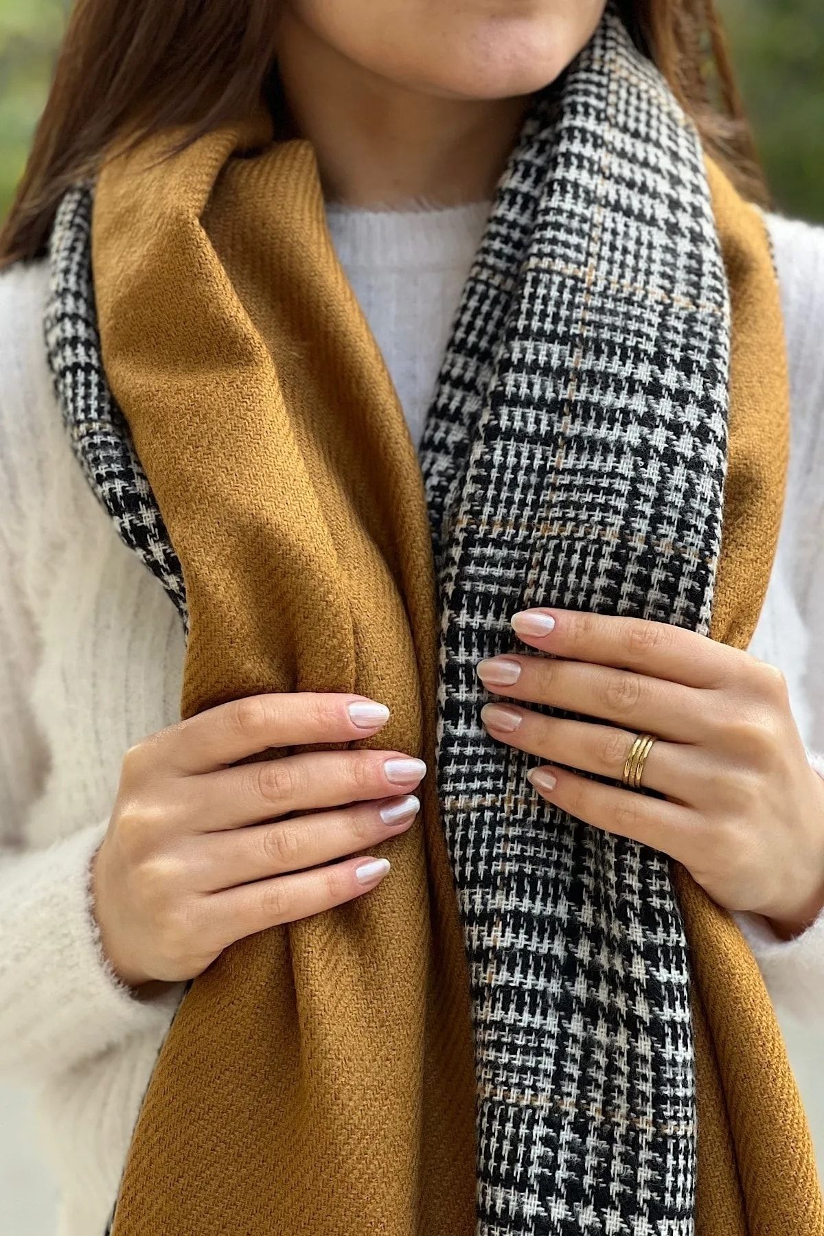 Mustard yellow plaid scarf store