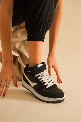 Uzun Siyah Beyaz Spor Ayakkabı McDark2185