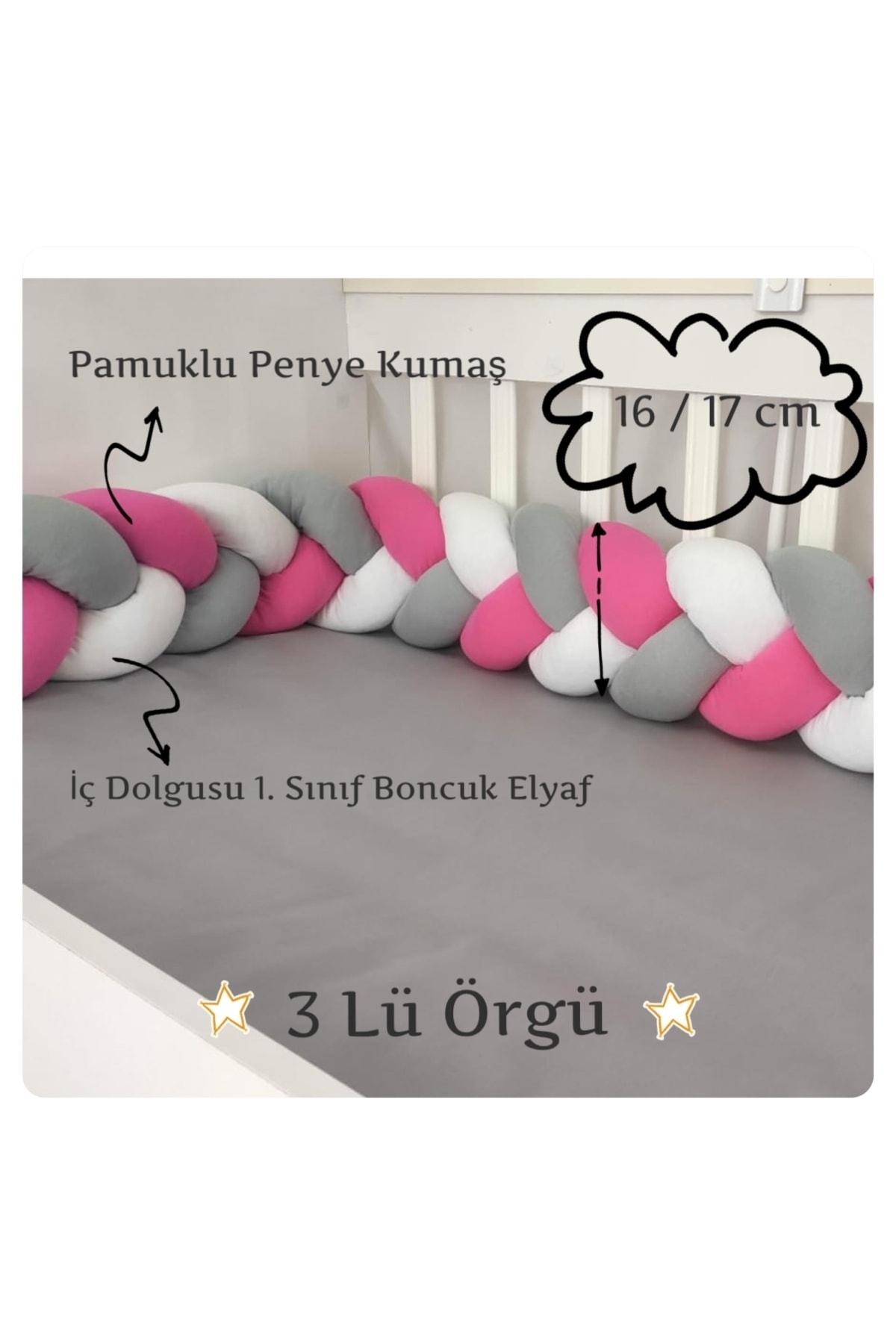 420 Cm 3'lü Örgü Koruma /80x130 Anne Yanı Park Beşik - Yatak Koruyucu 3