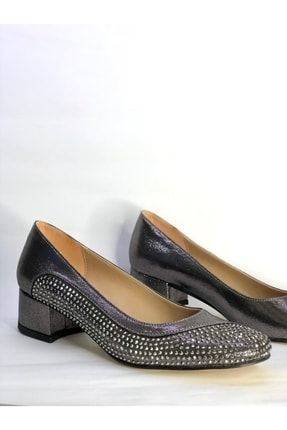 Kadın Taşlı Topuklu Ayakkabı Platin BSA126