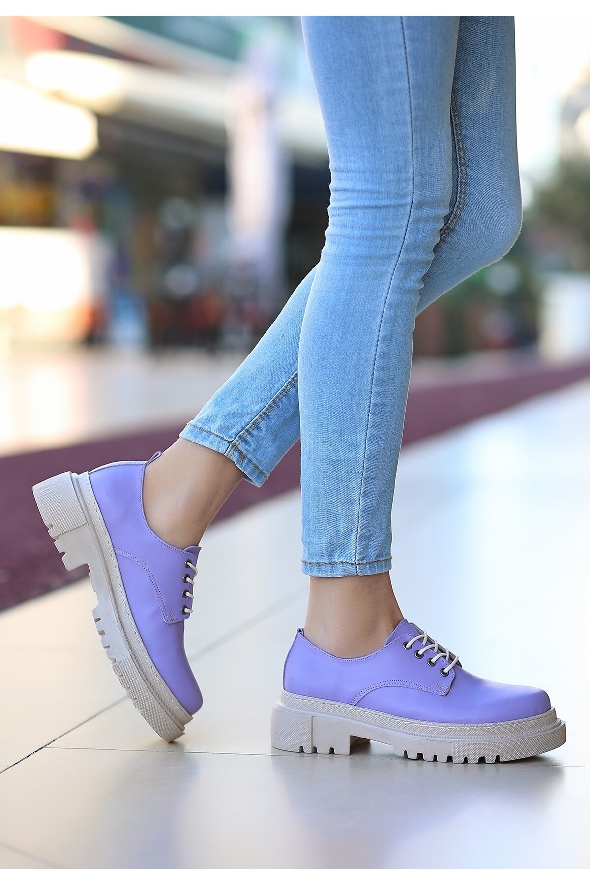 Lila Cilt Bağcıklı Kadın Spor Ayakkabı