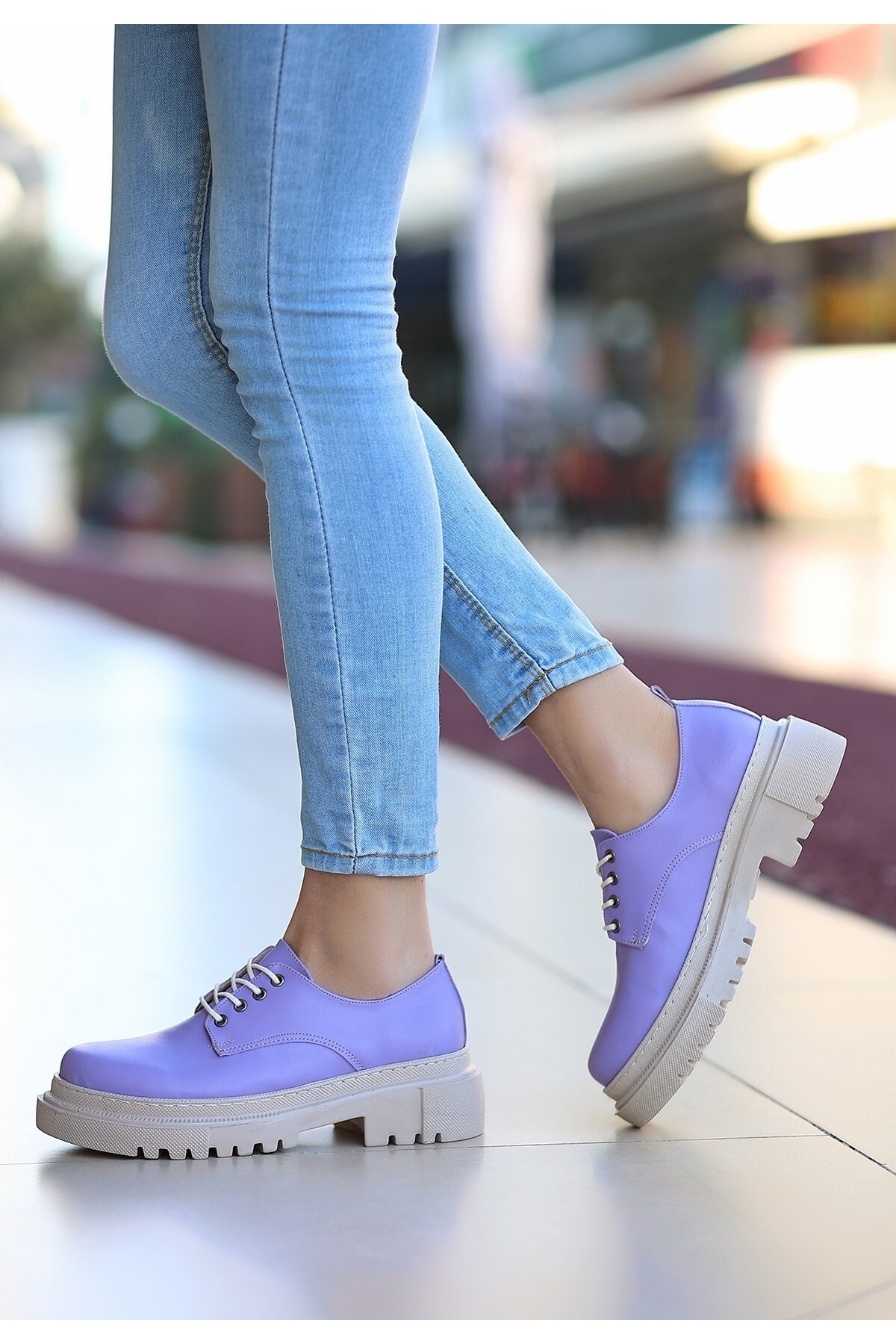 Lila Cilt Bağcıklı Kadın Spor Ayakkabı