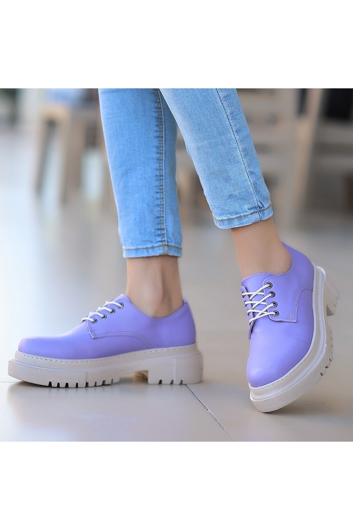 Lila Cilt Bağcıklı Kadın Spor Ayakkabı