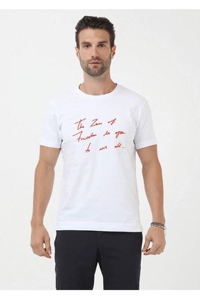 Beyaz Bisiklet Yaka %100 Pamuk T-shirt 156757