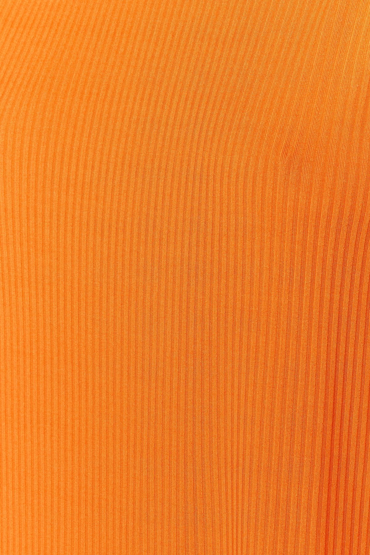 Trendyol Collection-Orangefarbenes Etuikleid mit Volants und geradem, geripptem Mini-Strickkleid mit Nullärmeln TWOSS22EL0794 4