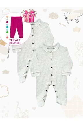 Bebek Kıyafetleri 2li Penye Çıtçıtlı Bebek Tulum Modelleri Gri BWGRİTULUM1-2li