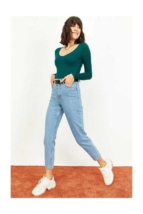 Jessica Kadın Buz Mavi Süper Yüksek Bel Comfort Likralı Mom Kot Pantolon Jeans KMP386
