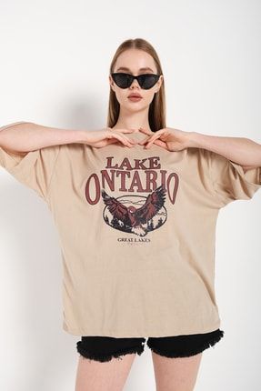Kadın Vizon Lake Ontarıo Baskılı Oversize T-shirt TS-ONTARİOTSHİRT2