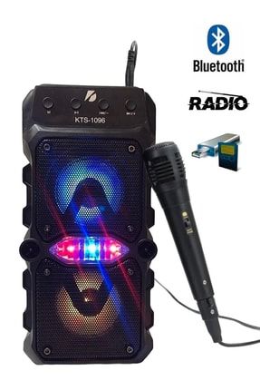 Bluetooth Hoparlör Parti Hoparlörü Karaoke Mikrofon Hediyeli Işıklı Ses Bombası Radyo Usb Sd Girişli 1096karaokehoparlör