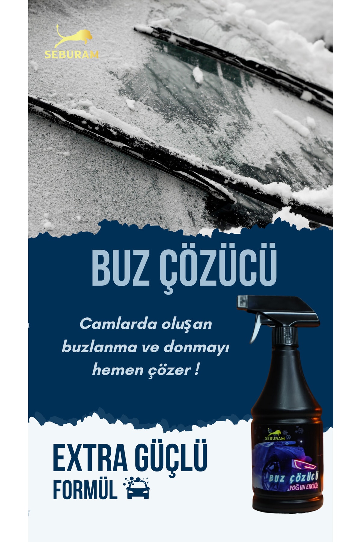 sebura Süper Güçlü Oto Araç Cam Buz Çözücü Kar Buz Çözücü 500ml