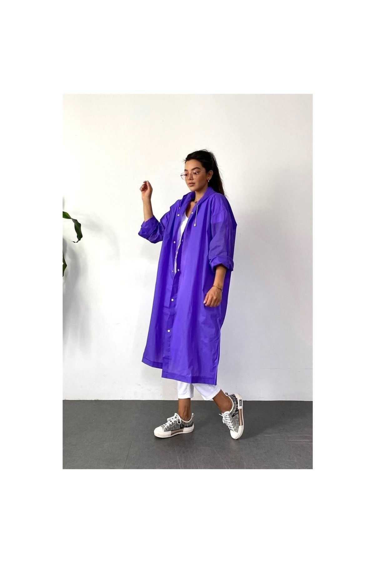 MİNİKS STORE Unisex Mor Kapüşonlu Çıtçıtlı Yağmurluk fotoğrafı 3 (önizleme)