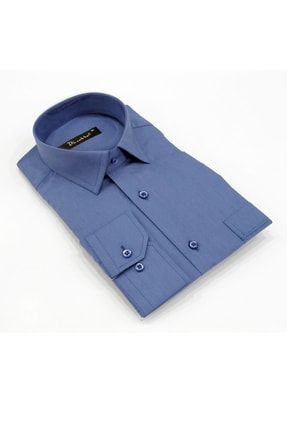 Indigo Büyük Beden Düz Renk Uzun Kol Klasik Erkek Gömlek - 150-15 150Battal