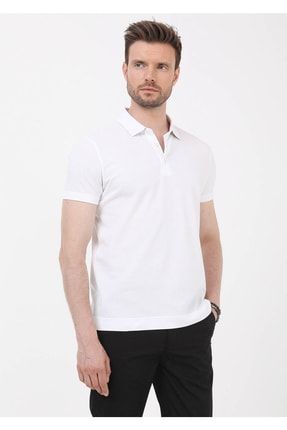 Beyaz Jakarlı Polo Yaka Pamuk T-shirt 154991