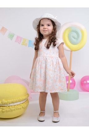 Kız Çocuk Pembe Hasır Şapkalı Daisy Elbise MNK0159