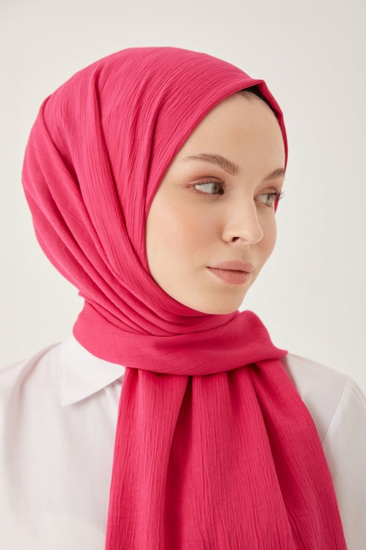 FRESCO SCARFS-Women's Hijab Silky Crinkle Shawl*fuchsia 4