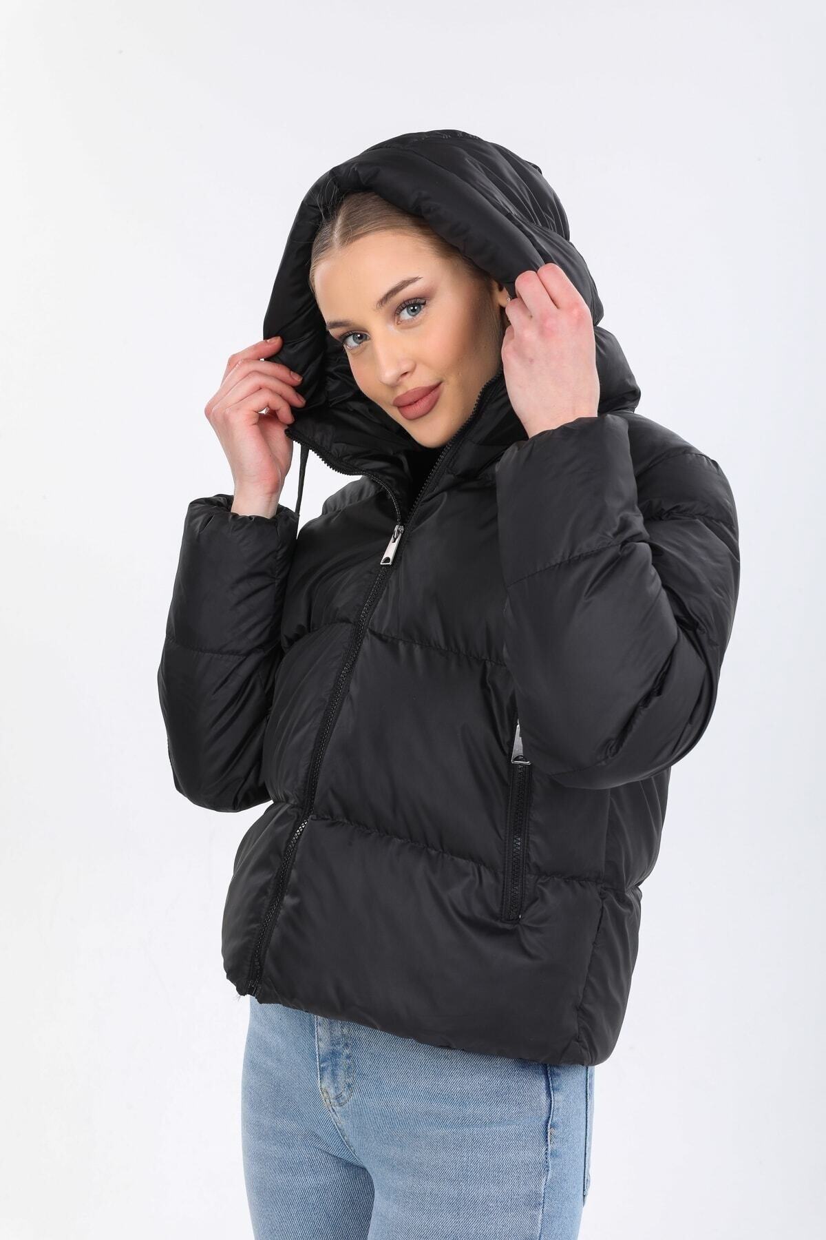 DYNAMO-Women's Black Hooded Puffer Coat 7