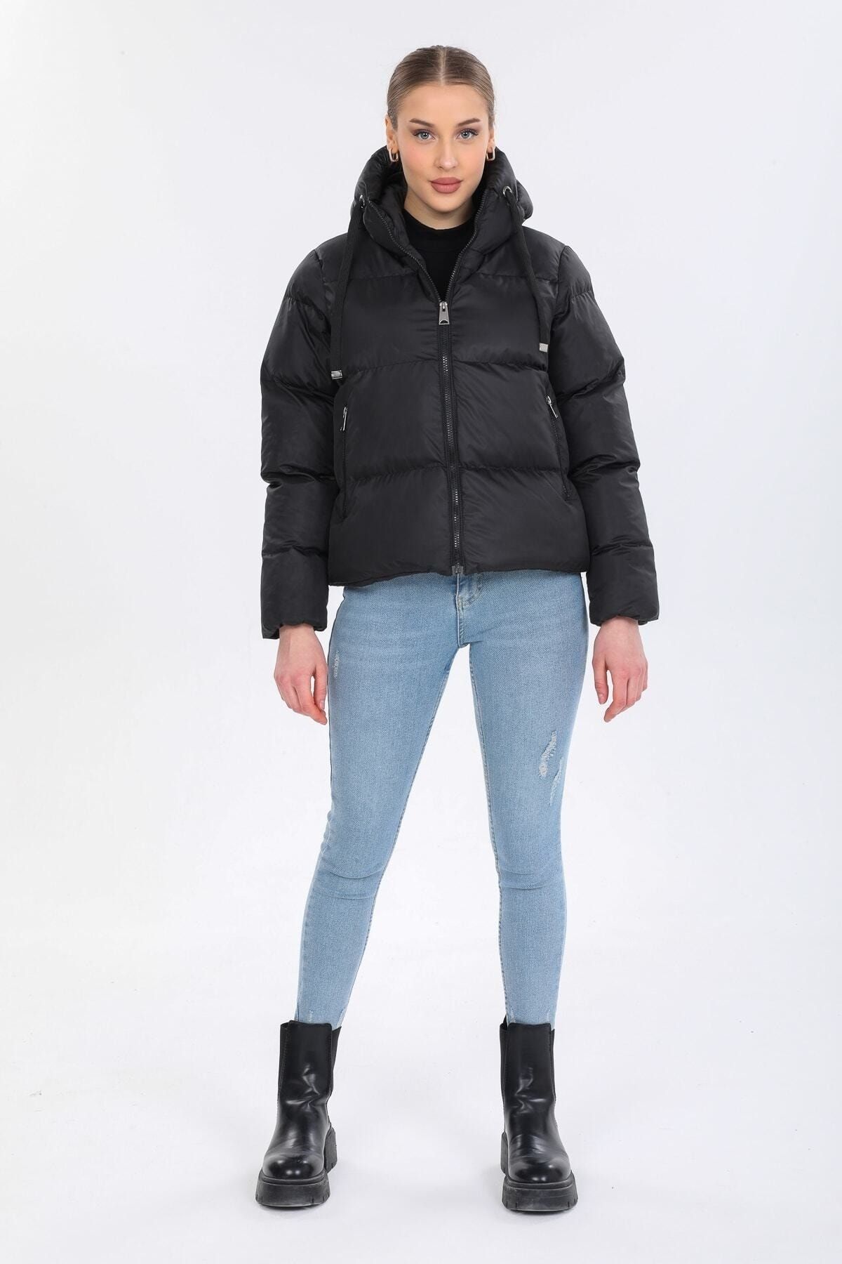 DYNAMO-Women's Black Hooded Puffer Coat 8