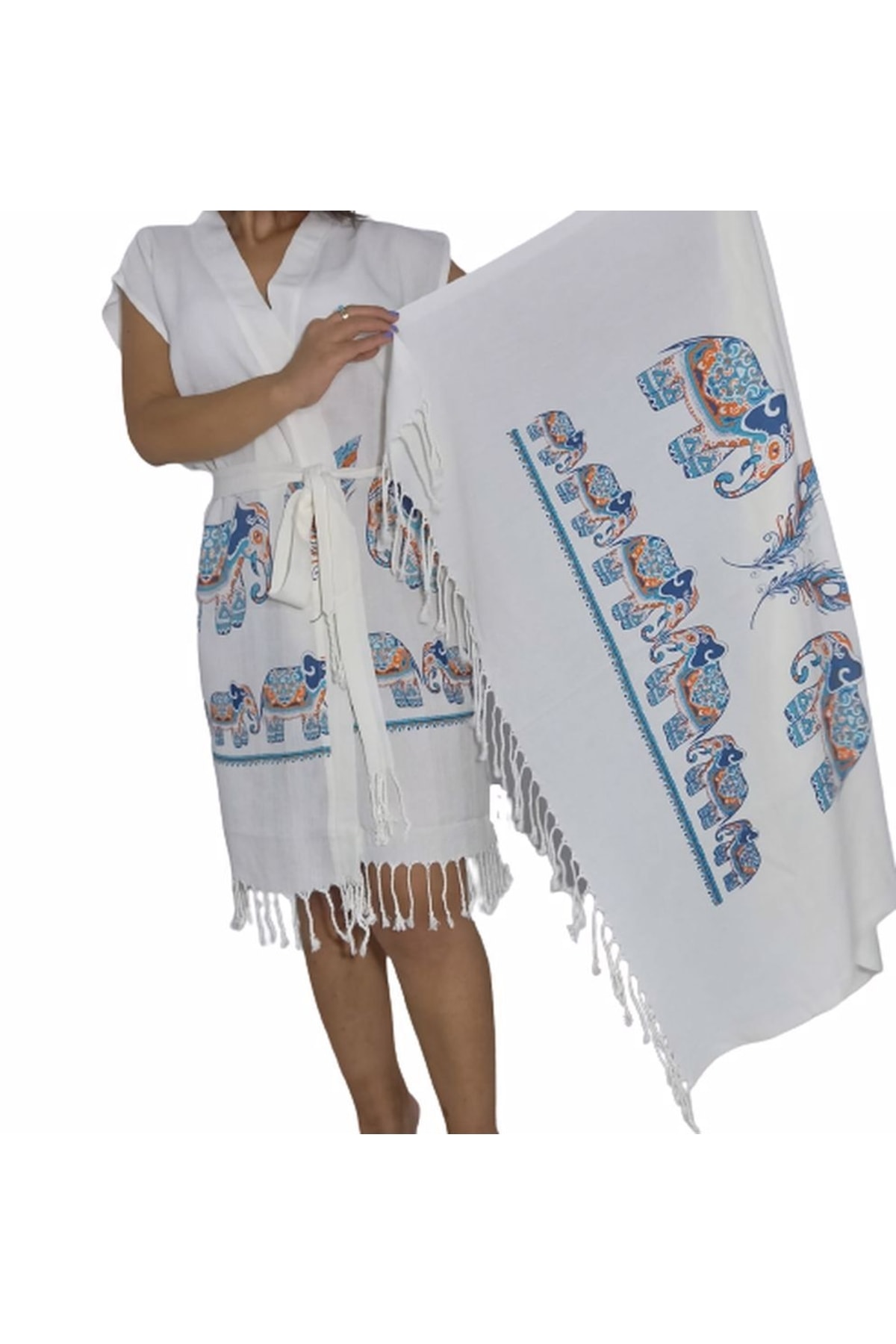 Nevin Acar Filler Kimona Peştemal Plaj Bornozu Ve Peştemal Havlu 2'li Seti