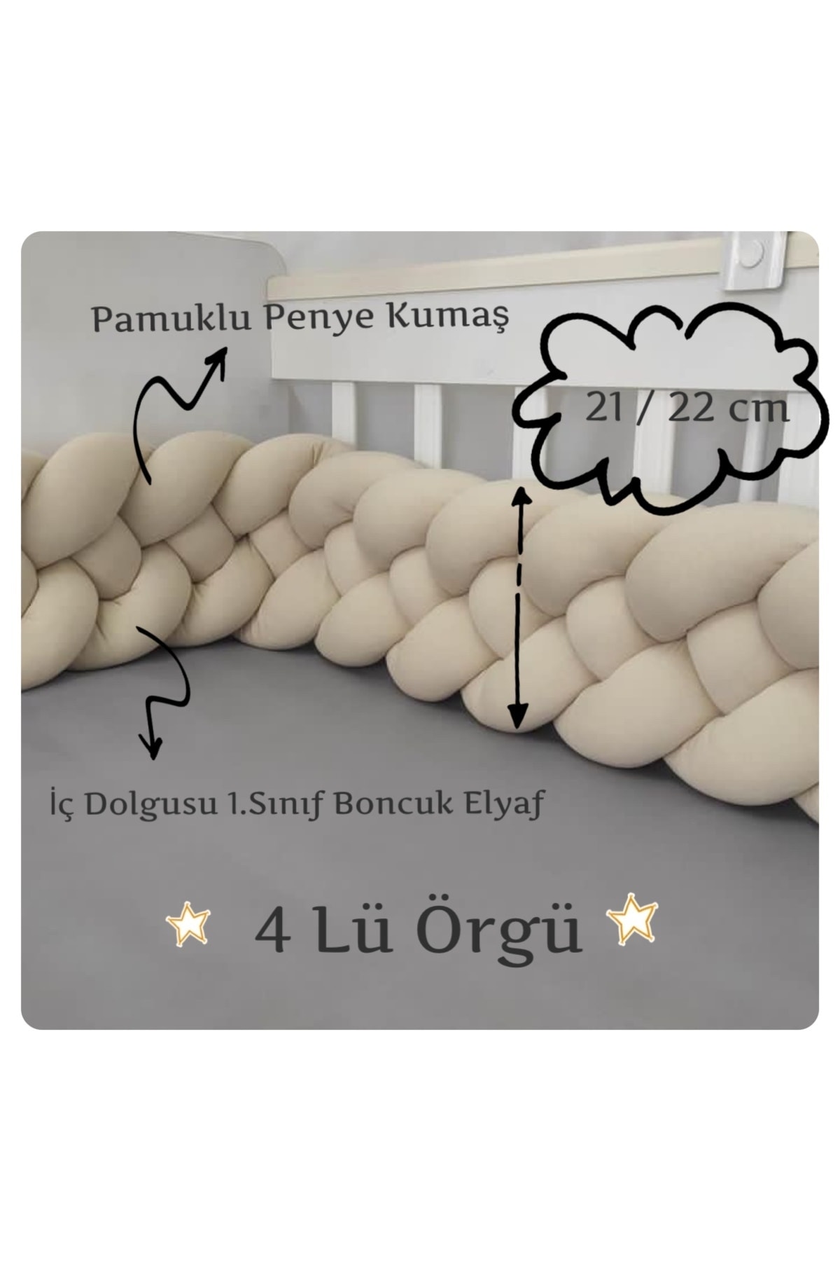 220 Cm 4'lü Örgü Koruma / Beşik - Yatak Koruyucu 3